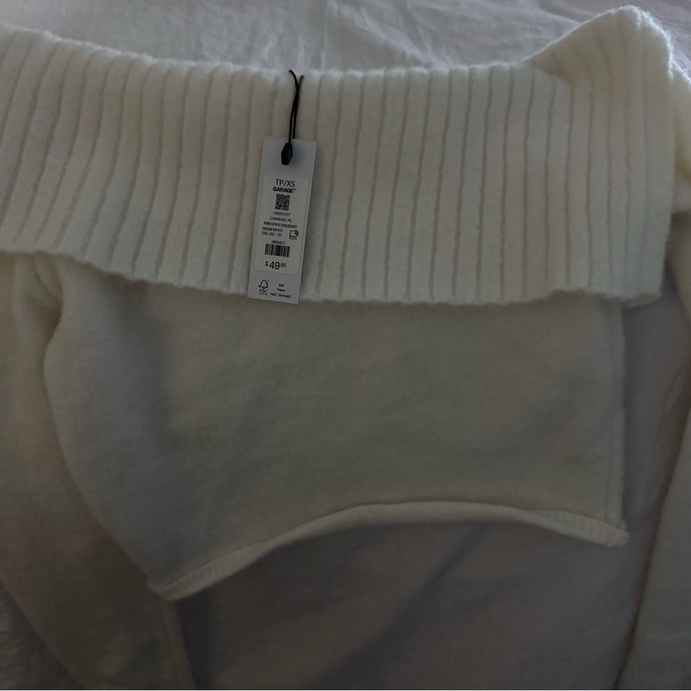 Garage Cream Off-The-Shoulder Ribbed Sweater